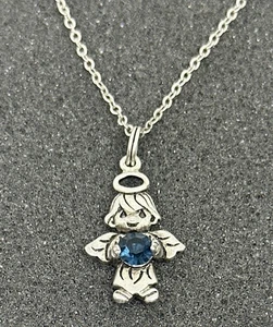 Vintage Precious Moments Angel Blue Crystal Birthstone Charm Necklace 18 in - Picture 1 of 4
