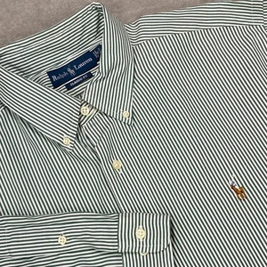 Ralph Lauren Dress Shirt Mens 17 34/35 Green Stripe Classic Fit Formal Oxford - Picture 1 of 12