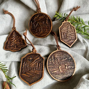 Massives Hartholz Northwoods Ornament Set - Northwoods Weihnachten Hütte Dekor 3,5-4" - Bild 1 von 11