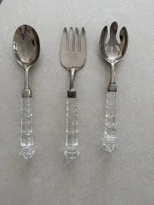 Juego de 3 piezas para servir utensilios placa de plata Godinger Versalles con asas de cristal Foto 1 de 3