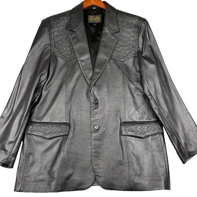 Chaqueta Blazer de Cuero Scully Para Hombres 48 Repujado Avestruz Negro Vaquero Occidental *Leer Foto 1 de 4