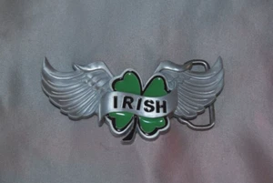 Monster Steel Tattoo Style Pewter Belt Buckle National Irish Winged Clover - Picture 1 of 3