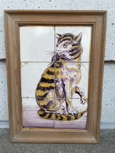 18th Century Dutch Delft Tile Painting of a Cat with Mouse - Picture 1 of 12