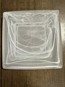 Vintage PartyLite Indulgences Swirl Art Square Pillar Candle Light Holder Glass - Picture 1 of 6