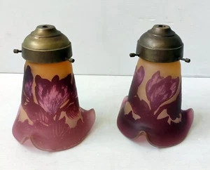 PAIRE TULIPE PATE DE VERRE GRAVE A L'ACIDE SIGNE GALLE TIP 1980 - Imagen 1 de 9