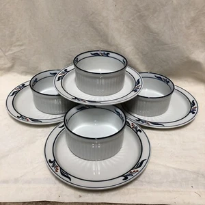 4 Dansk Maribo blau rot 4,25" Auflaufförmchen mit Untertellern EUC - Bild 1 von 19