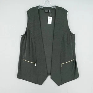 NWT Chicos Travelers Zipper Vest Size 3 Olive Cross Dye Sleeveless Slinky XL - Picture 1 of 10