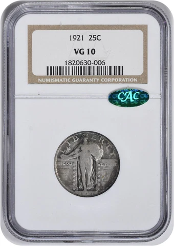 1921 Standing Liberty Silver Quarter VG10 NGC (CAC) Cover