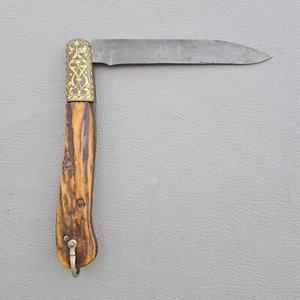 Rare Large Indo Persian Turkish Wootz steel Chaqu Folding knife gold damascened - Picture 1 of 12