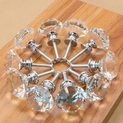 1-100PCS Door Handle Diamond Crystal Clear Glass Cabinet Drawer Pull Knobs 30mm Foto 1 de 4