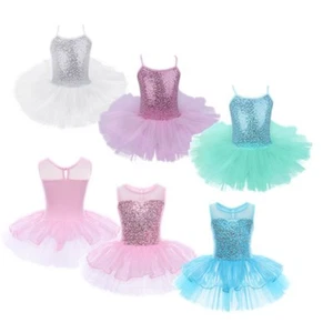 Kinder Mädchen Ballettkleid Gymnastik Ballett Trikot Kleid mit Röck Ballettanzug - Bild 1 von 28