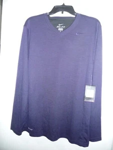 NEU MIT ETIKETT NIKE TRAINING DRI-FIT WOLLE V-AUSSCHNITT LS SHIRT HERREN MITTLERE FARBE PUR/SCHWARZ - Bild 1 von 7