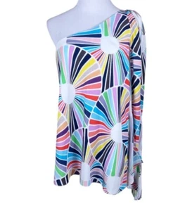 Top Trina Turk M Ezmeralda 100% seta monospalla hippie discoteca resortwear - Foto 1 di 15