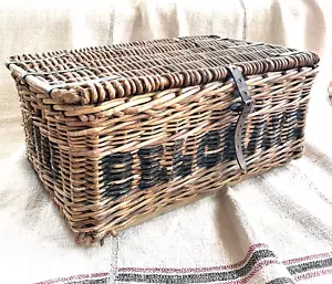 Antique/Vintage Willow/Wicker Laundry/Storage Basket with Lid, Belgrave England - Picture 1 of 23