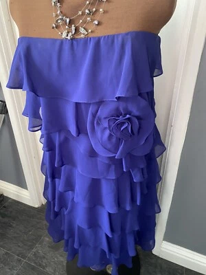JS BOUTIQUE Royal Blue Party Dress, falda en capas UK16, cremallera lateral totalmente forrada Foto 1 de 4