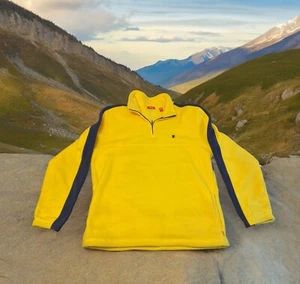 Izod Men’s Fleece 1/4 Zip Yellow & Blue Stripe, Size Medium - Longsleeve Camping - Picture 1 of 9