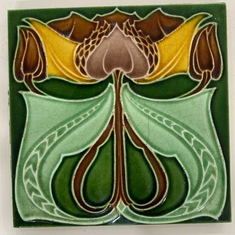 Tiles England 6x6 Inches Majolica Rare Antique Collectible Art Nouveau Fireplace Cover