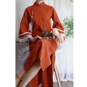 Lady Chinese Traditional Cheongsam Cotton Jacquard Dress Qipao Slit Frog Button - Picture 1 of 9