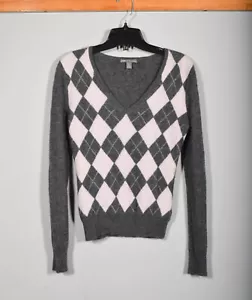 Apt. 9 100% Kaschmir grau rosa Argyle Pullover V-Ausschnitt Pulli Gr. S - Bild 1 von 3