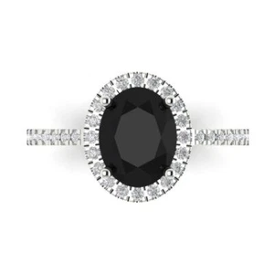 2.27Ct Oval Cut Natural Onyx Halo Engagement Ring for Women, 14K White Gold - Picture 1 of 11