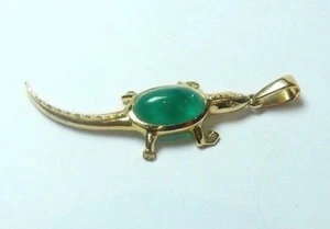 Colombian Emerald Oval 3.62 Cts Iguana Pendant 18K Yellow Gold Jewelry Muzo Mine - Picture 1 of 12