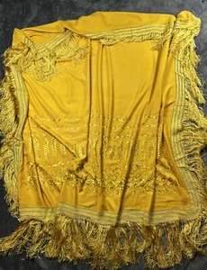 Chal bordado Little Journeys Chicago único en su tipo girasol flecos amarillos - Imagen 1 de 13