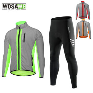 WOSAWE Men Cycling Jacket Trousers Set Reflective Windbreaker Warm Padded Tights