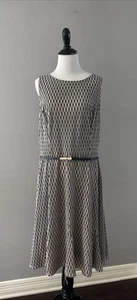 Gebrauchtes knielanges ärmelloses Kleid Jessica Howard marineblau & beige Größe 16 Shift - Bild 1 von 16