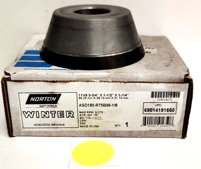 NORTON ABRIASIVE DIAMOND GRINDING CUP WHEEL 3-3/4" X 1-1/2" X 1-1/4" 69014191650 - Image 1 of 4