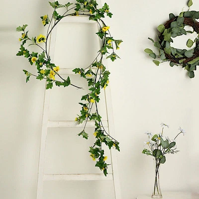 YELLOW 5 ft SILK Daisy FLOWERS Garland Magnolia Leaves Hanging Vine Party Events - Image 1 of 4