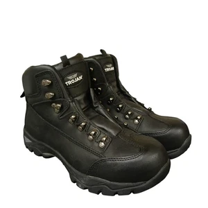 Trojan Safety Work Boots Black Leather UK 8 Steel Toe Cap Ex Police No laces - Picture 1 of 8