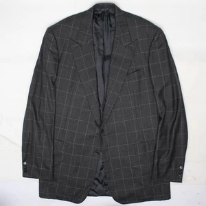 Alan Flusser Bespoke Suit Mens 44XL 38x35 Dark Gray Windowpane Plaid Peak Lapel  - Picture 1 of 18