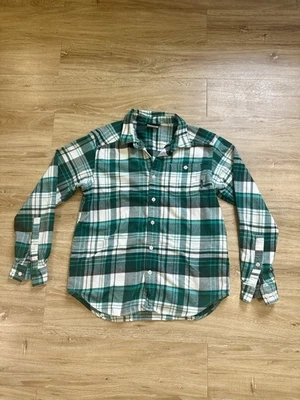 Camisa de mujer Columbia M verde a cuadros de franela con botones manga larga Foto 1 de 4