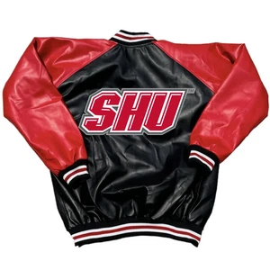 Letterman Sacred Heart Pioneers Black and Red Wool & Leather Varsity Jacket - Picture 1 of 4
