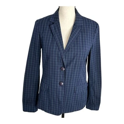 Lafayette 148 New York Navy  Green Check Blazer Single Breast Jacket Size 6 - Image 1 of 4