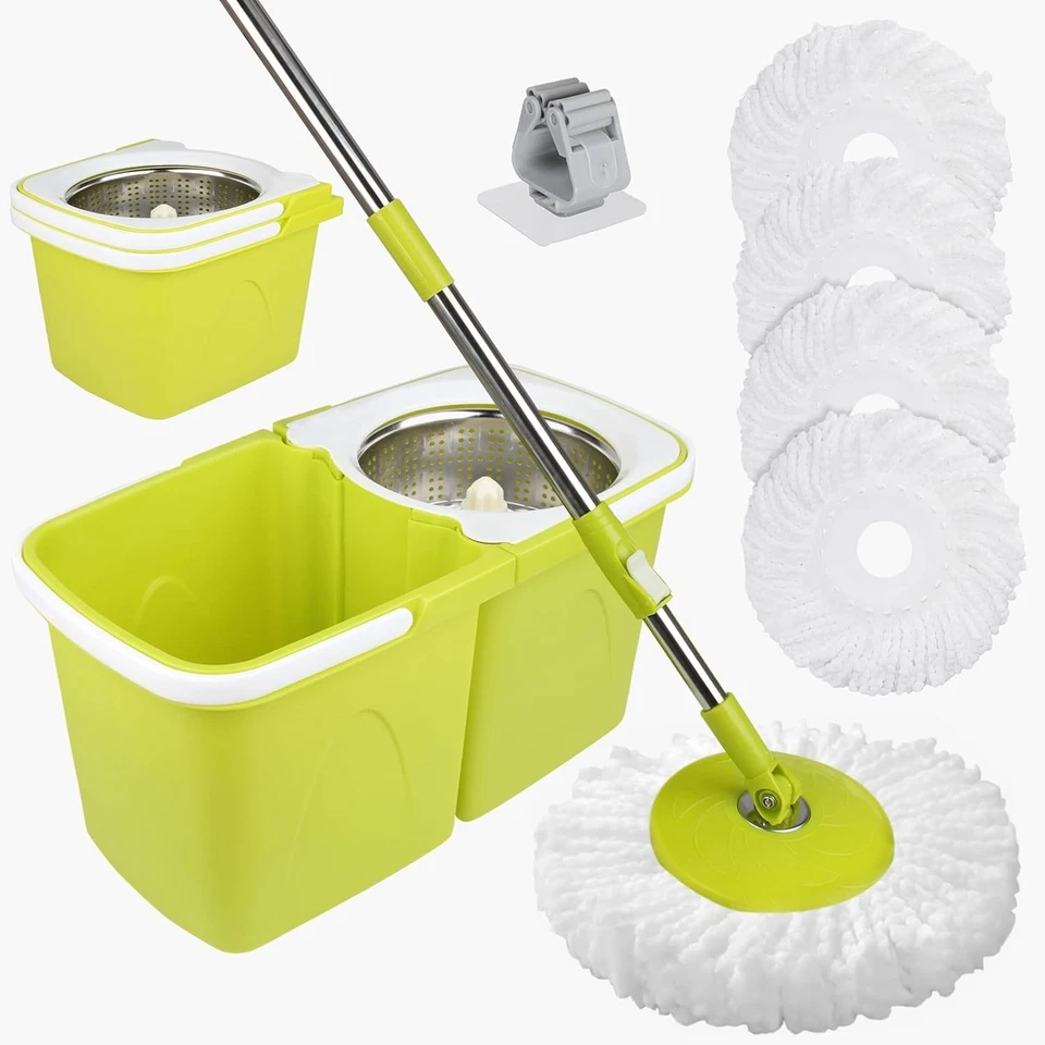Mocio Secchio Cestello In Acciaio testine 4 microfibra 360° Rotante telescopico - Immagine 1 di 4