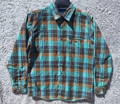 MATIX Marc Johnson Signature Button Shirt Men L Blue Orange Teal Green Plaid - Image 1 of 4