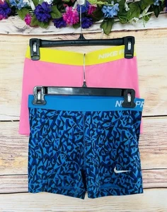 Nike PRO Corto Donna Blu Rosa Dri-Fit Logo Compressione Atletica Taglia M 2pz - Foto 1 di 18