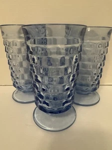 Vintage Indiana Glass Ice Blue Whitehall Cube Pattern Footed Tea Glasses - Picture 1 of 10