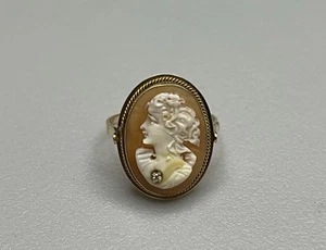 Hermoso anillo camafeo vintage de diamantes de oro amarillo macizo de .585 de 14 quilates s8 2,5 g - Imagen 1 de 8