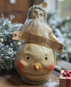 Vintage 2005 Nicole Sayre "Weihnachtswünsche" Pappmaché Schneemann Weihnachtsmann 7" - Bild 1 von 7