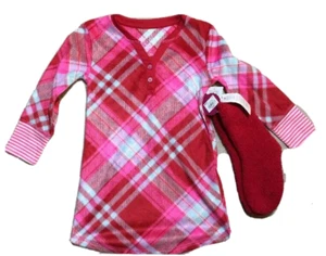 SO Red/Pink Cozy Fleece Plaid NightGown PJ & Socks - Girl's Size 4 - NEW $30 - Picture 1 of 2