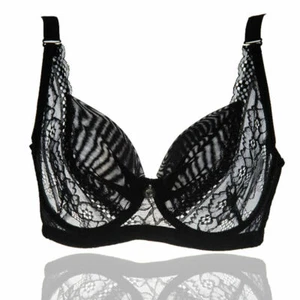 LACE 3/4 CUP NON-PADDED SUPPORT UNDERWIRED BRA BLACK WHITE 34 36 38 40 42 44BCDD - Picture 1 of 27