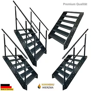 Premium Treppe 6 Stufen Anthrazit Breite 60-140cm H: 114cm Außentreppe Geländer - Bild 1 von 7