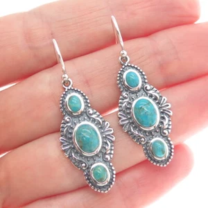 DESERT WIND 925 Sterling Silver Southwestern Real Turquoise Dangle Earrings - Picture 1 of 8