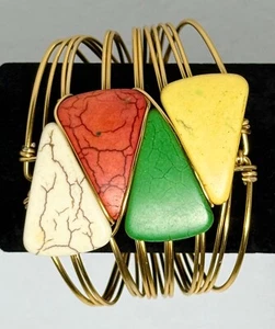 Handmade Howlite Cuff Bracelet Gold Wire Stones White Orange Green Yellow NWOT - Picture 1 of 3