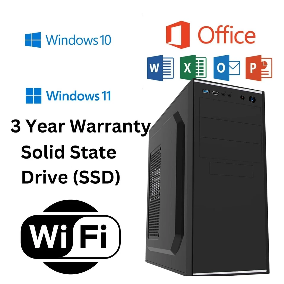 Computer PC home 10th Gen SSD i3/i5/i7 Office 24 WIFI Windows 11 CD/DVD Drive - Image 1 of 1