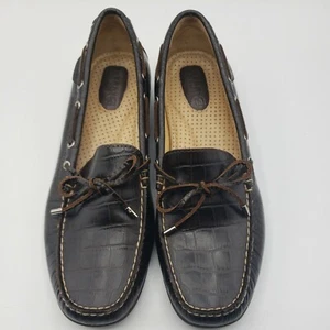 Sperry Top-Sider Women size 8M Brown Leather Crocodile-Embossed Soft PERR01 - Picture 1 of 12