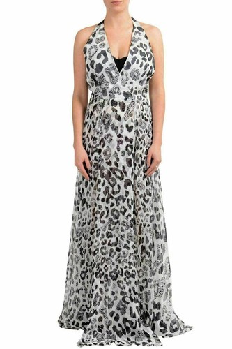 Maxi abito donna Versace Versus 100% seta stampa leopardata reggicalze US 6 IT 42