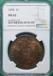 1890 MORGAN  SILVER DOLLAR "BEAUTIFUL GOLDEN TONING" NGC MS 62 - Picture 1 of 3